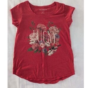 Lucky Brand Short Sleeve Scoop Neck Red Floral Graphic Tee Shirt Women's Sz M
